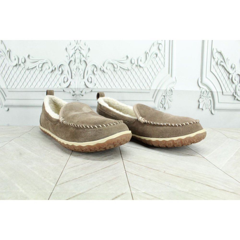LL Bean Taupe Suede Moccasin Mountain Fleece Lined Slippers Size 8 M - Picture 3 of 9